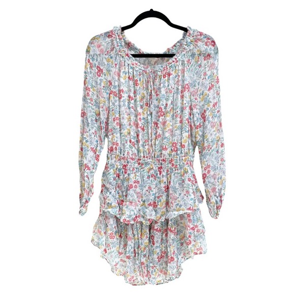 LOVESHACKFANCY Ibiza Blue Popover Dress Floral Mini Medium - Picture 3 of 10